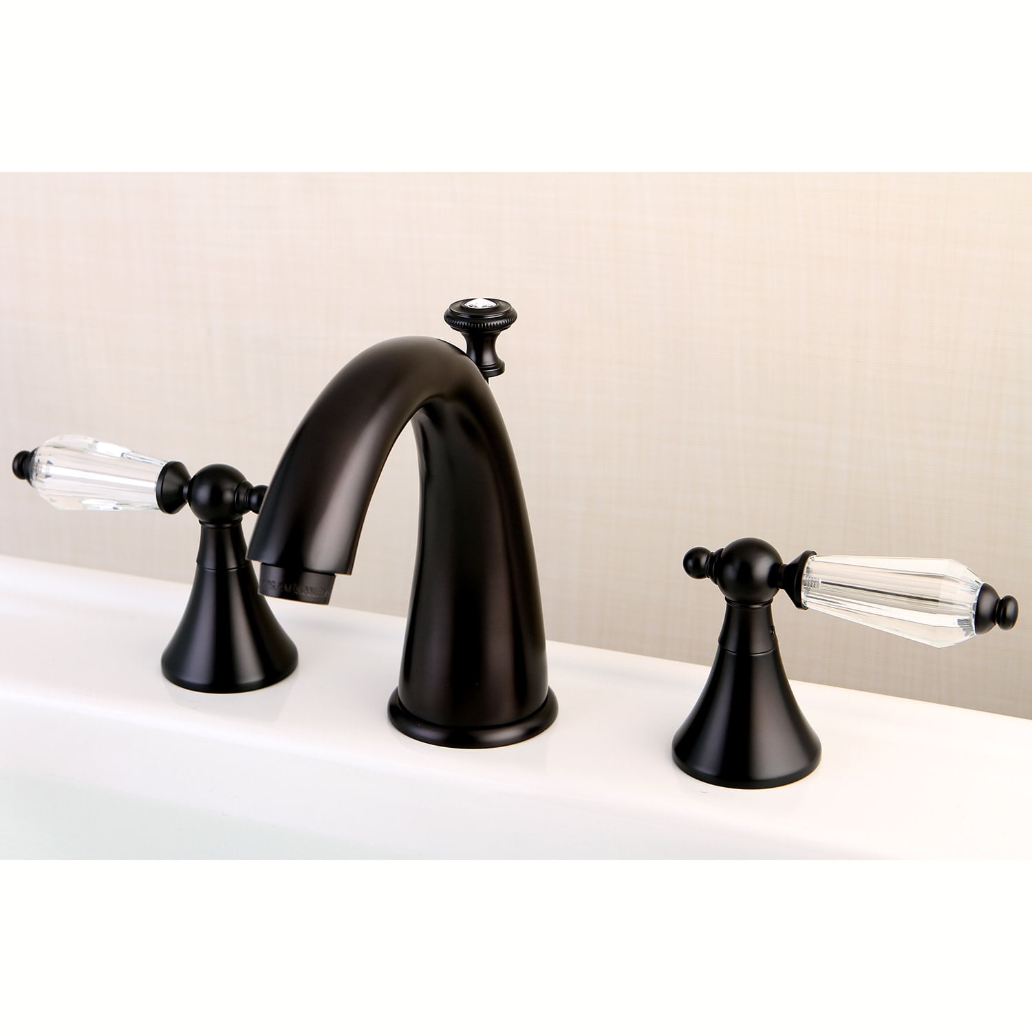 kingston brass ks2978wll widespread lavatory faucet with crystal lever handle, 5-1/2" in spout reach, brushed nickel