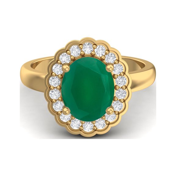 Mooneye 925 Sterling Silver Gold Vermeil 6mm Round Green Onyx Solitaire Women's Women Gifts Ring