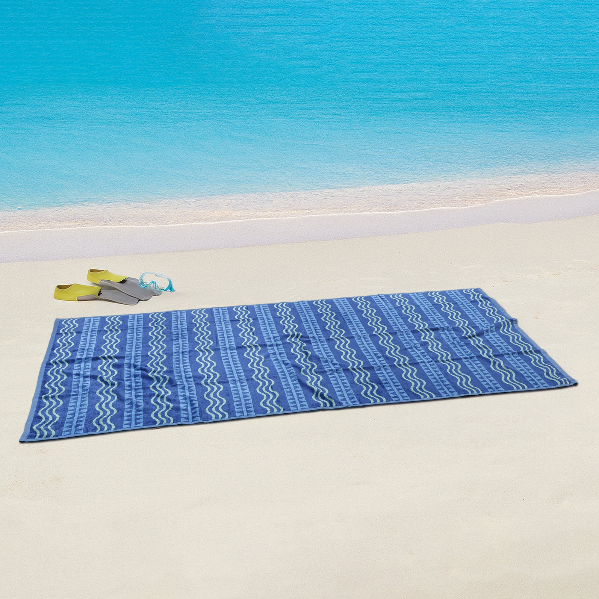 Mainstays Wavy Stripe Blue Beach Towel, Size 72" x 36"
