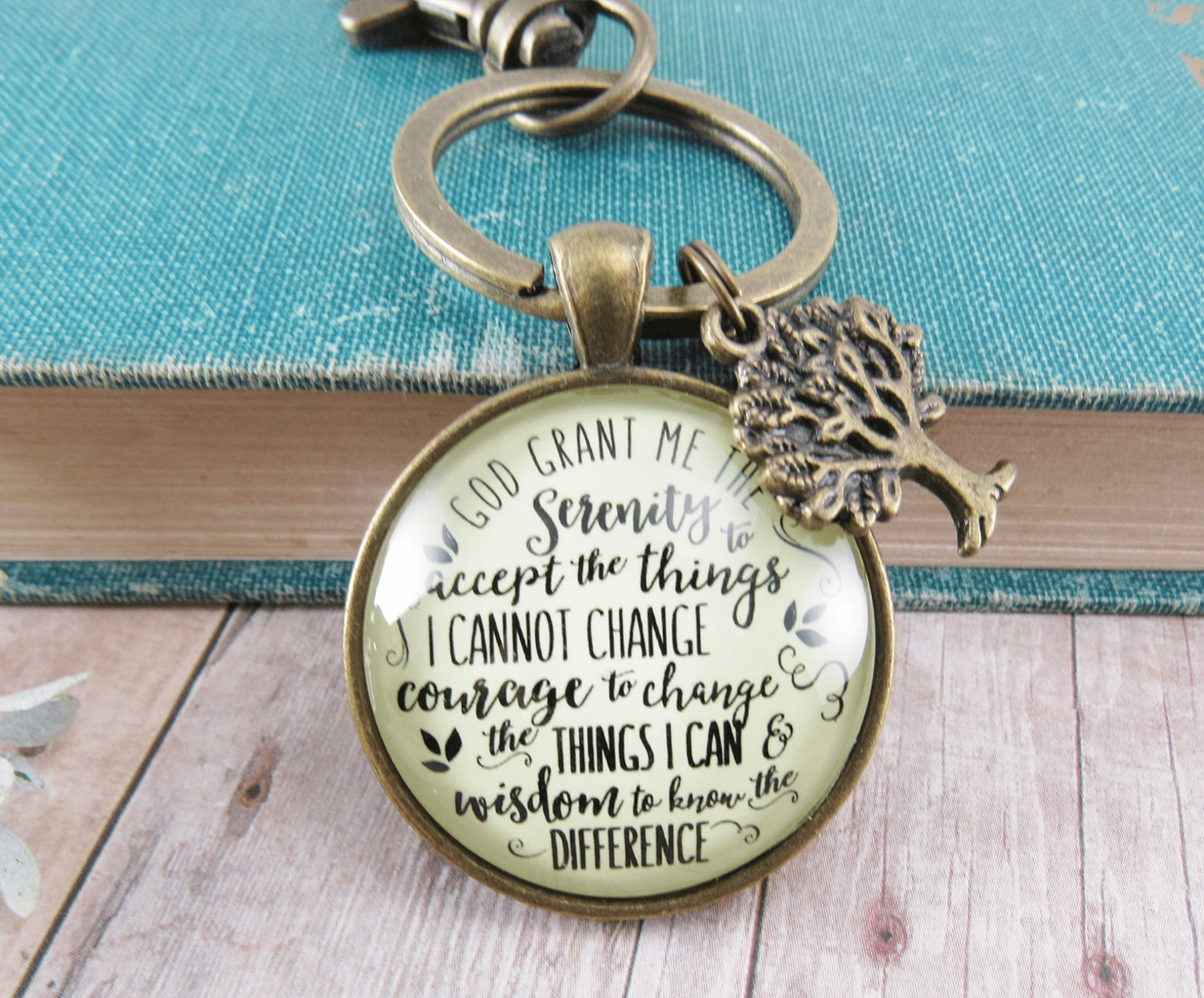 Serenity Prayer Gutsy Goodness Bronze Keychain Jewelry Unisex Adult Tree Charm