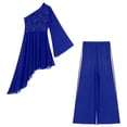 thumbnail image 4 of TiaoBug Womens Liturgical Worship Praise Lyrical Dance Outfits Single Sleeve Dress with Wide Leg Pants Royal Blue XL, 4 of 7