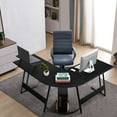 thumbnail image 3 of Vineego L-Shaped Computer Desk Modern Corner Desk Home Office Writing Sturdy Workstation with Movable Table, Black, 3 of 8