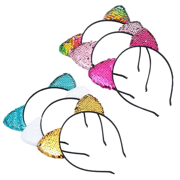 ADDHAT Cat Ears Headband Set for Girls 6Pcs Rainbow Polyester Style Party Hair Decoration