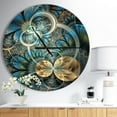 thumbnail image 3 of Designart 'Symmetrical Blue Gold Fractal Flower ' Modern wall clock, 3 of 4