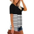 thumbnail image 4 of Fmbrln Womens Summer Short Sleeve T-Shirts Fashion V Neck Stripe Print Tops Casual Loose Long Hem False Two Piece Tees, 4 of 5