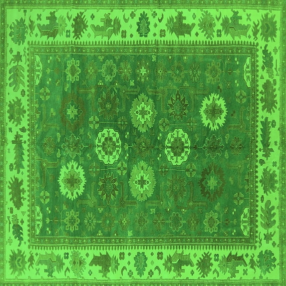 Ahgly Company Indoor Square Oriental Green Traditional Area Rugs, 6' Square