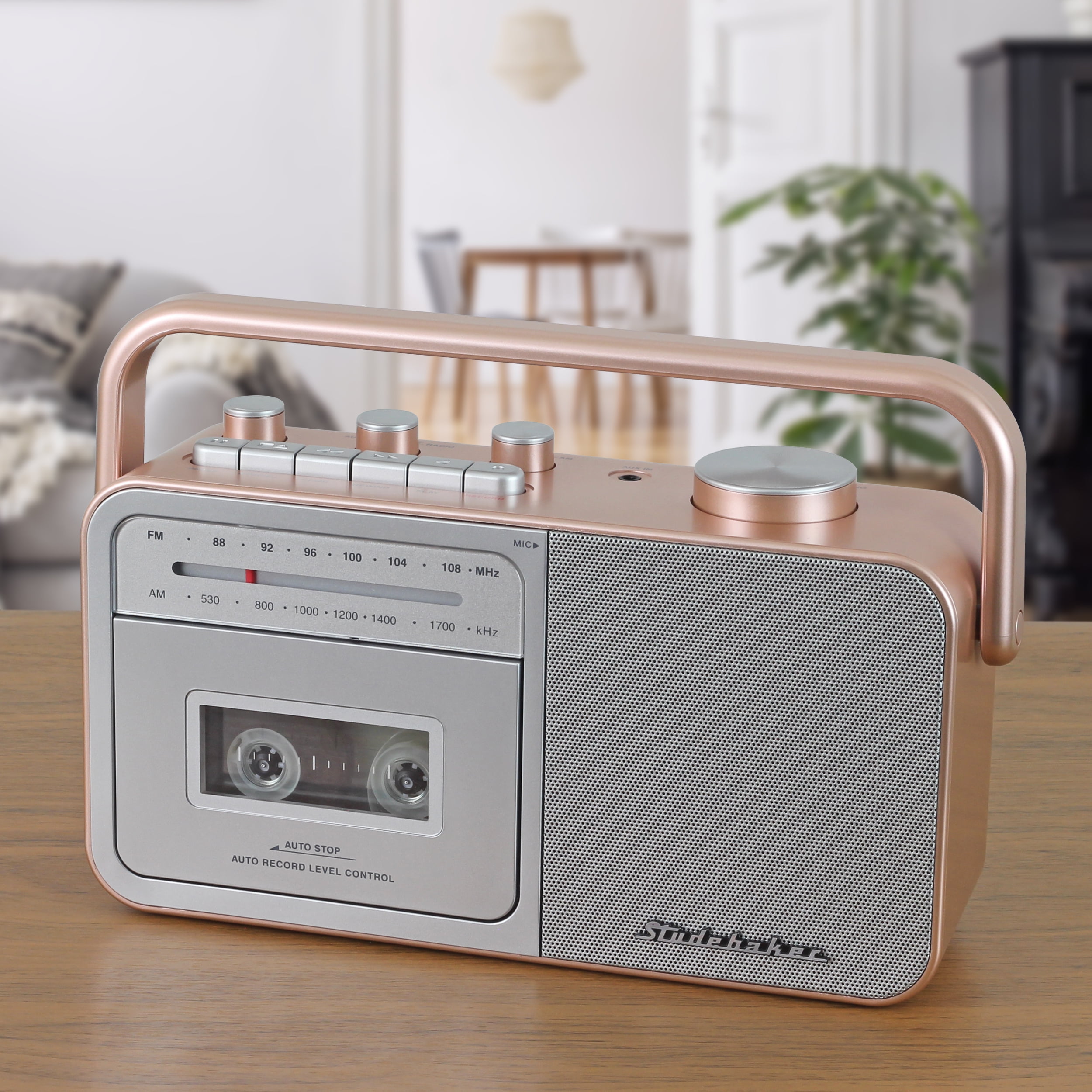 Studebaker SB2130RG AM/FM Portable Cassette Player/Recorder, Rose Gold