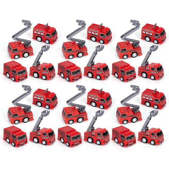 ArtCreativity: Mini Pullback Fire Trucks - 24 Pack - Bulk Set W/ 4 Distinct Designs, Red Firefighter & Rescue Vehicles, Party Favors, Kids Ages 3 