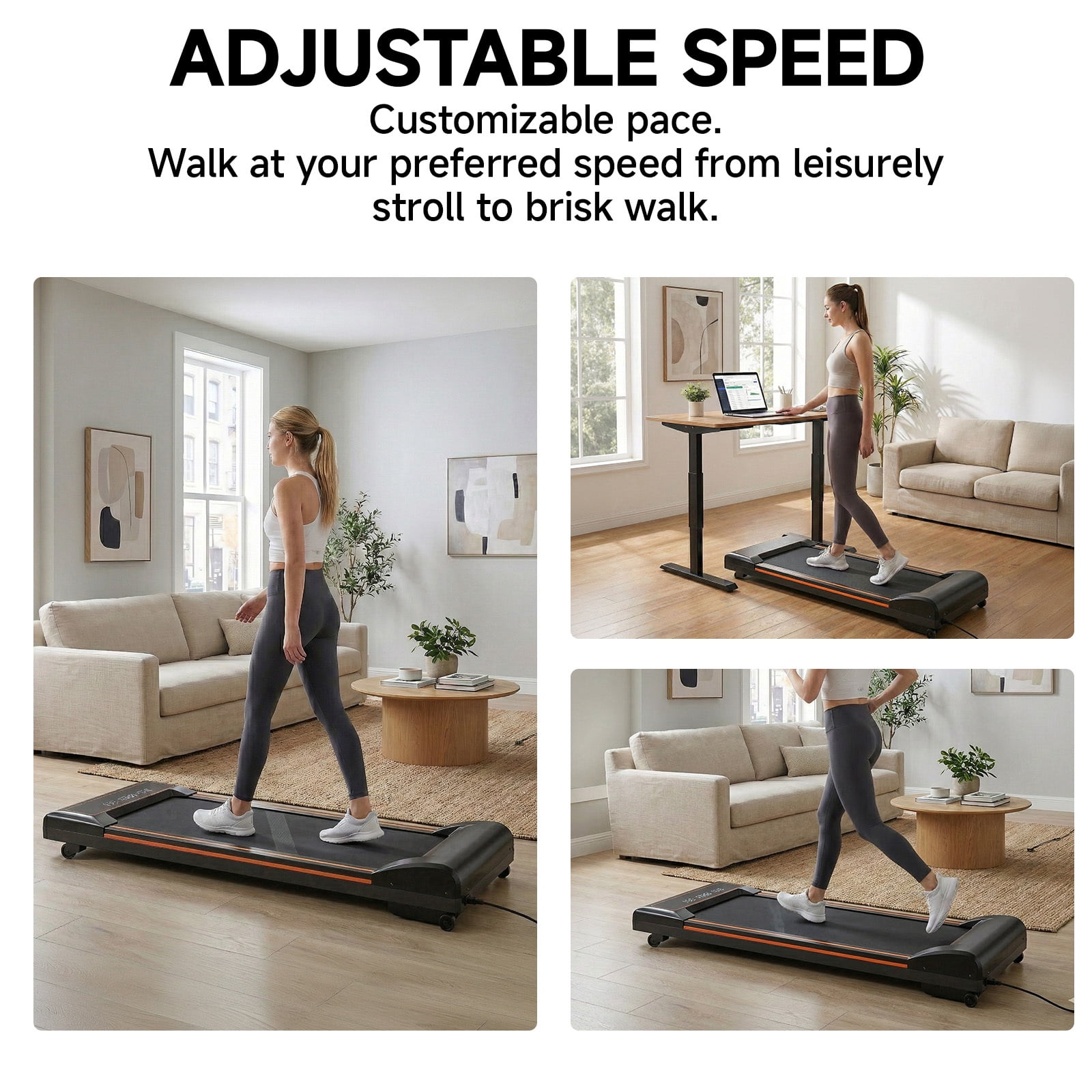Alvantor Walking Pad Treadmill Portable Under Desk Quiet Adjustable Speed for Home Office,Black