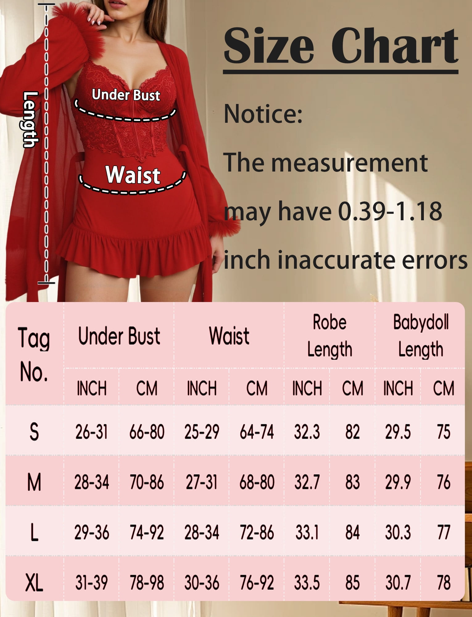 Aivtalk Womens Nightgown Kimono Robe Sets Lace Mesh Ruffled Cami Babydoll Lingerie Sexy Strap Sheer Chemise Sleepwear Long Sleeve Pajamas 2 Piece Red XL