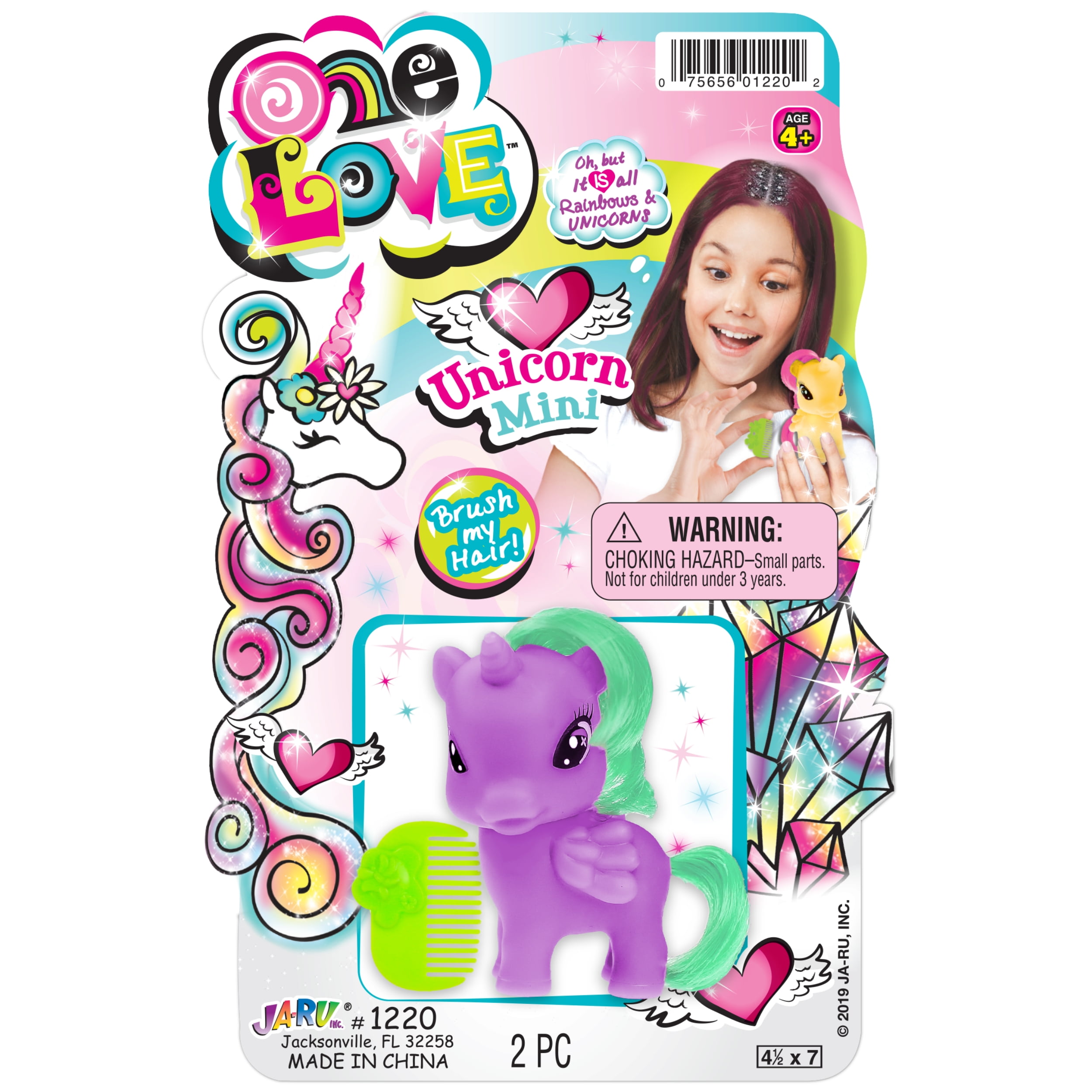 JaRu One Love Mini Unicorn Doll Set with Comb 4 Assorted Colors and