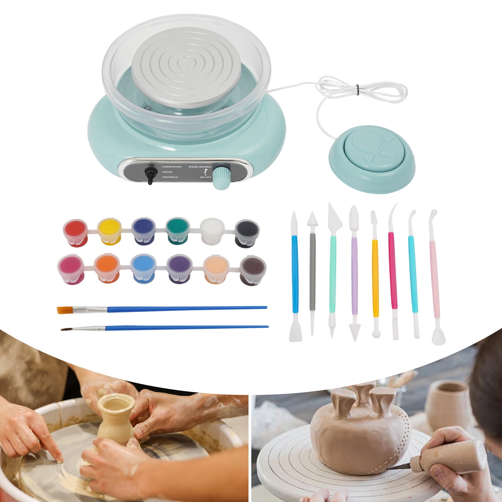 Pottery Machine Turntable Clamp, Electric Variable Speed Pottery Wheel with 8-Piece Tool Set, Adjustable Speed Control and One-Touch Forward/Reverse for Home