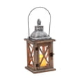thumbnail image 1 of Gerson 42202 - 12" Wood and Glass Battery Operated LED Holiday Lantern with Timer (12"H Wood and Glass Lantern w/ Metal Mantle, Includes 3"H LED Candle and Timer), 1 of 1