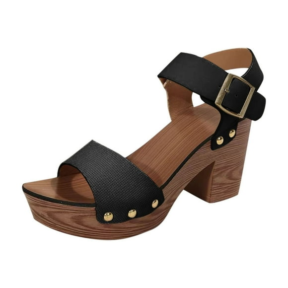 LOVZFMLL Women's Sandals 2025 Chunky Block Heels Open Toe Ankle Strap Dress Sandals for Casual Walking Wedding Dating Black 6.5