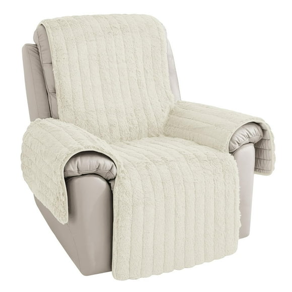 RBSC Home Plush Recliner Slipcover Chair Covers Artificial Wool Lazy Boy Cover Quilted Cover for Recliner Chairs and Furniture (Ivory, 30")