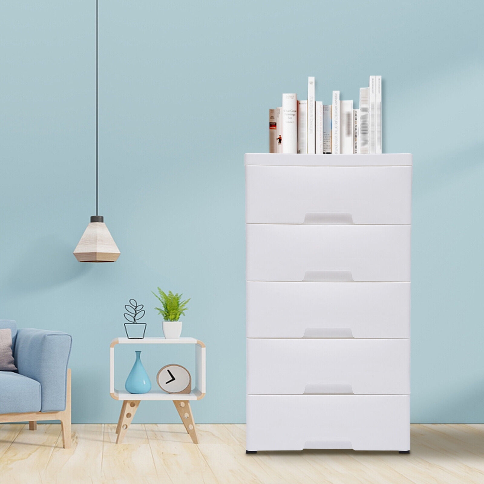 MIDUO 5 Tier Plastic Drawers Dresser Bedroom White Storage Cabinet with ...