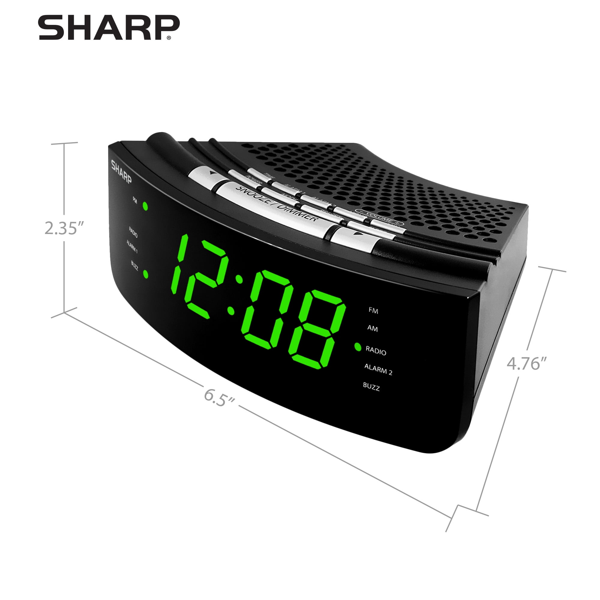 SHARP AM/FM Radio Digital Alarm Clock Wake to Music Dual Alarm Large 1.2” Green LED Display