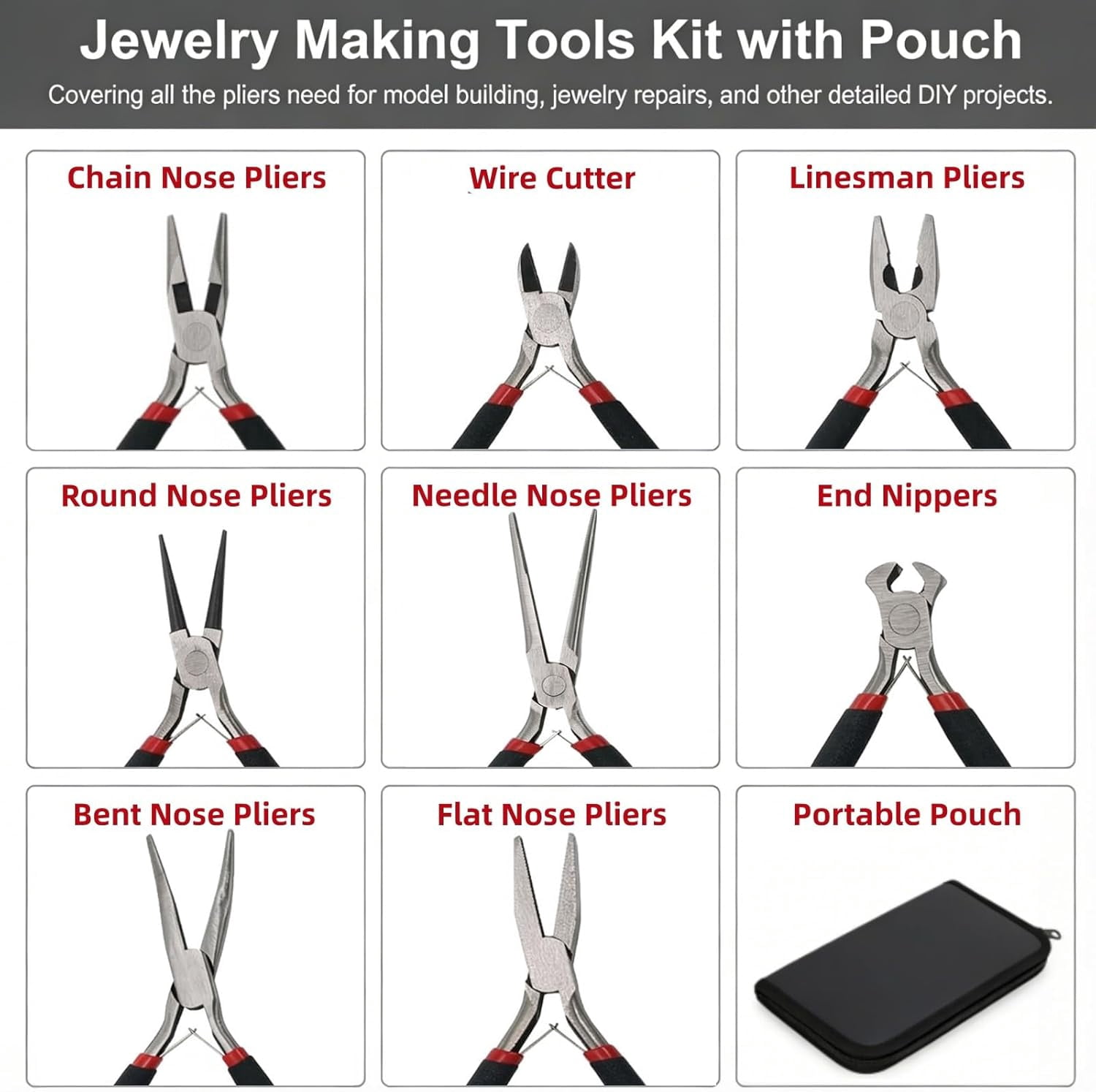 8 pieces of mini pliers set, professional jewelry making tools set with bag, for crafts, multi-functional precision tools for electronics, beading, crimping, cutting, wrapping