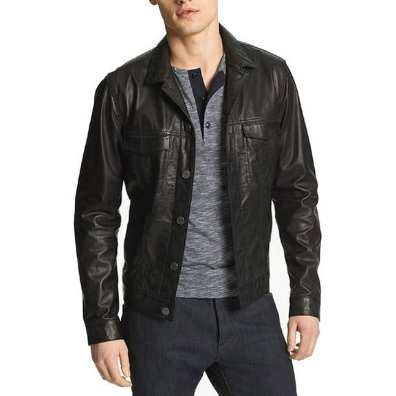 Men's Genuine Lambskin Leather Black Jacket Motorcycle Biker Jacket Shirt A628