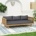 thumbnail image 2 of 3 Seater Wooden Daybed with Dark Grey Cushion, Patio Bench with Slat Panel, Wood Armchair for Outdoor/Patio/Balcony/Backyard/Deck/ Poolside, Teak, 2 of 9