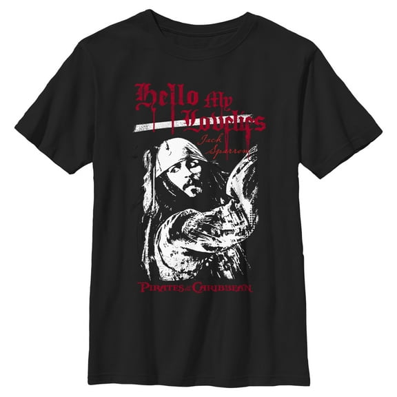 Boy's Pirates of the Caribbean: Curse of the Black Pearl Jack Sparrow Hello My Lovelies  Graphic Tee Black Large
