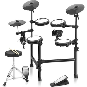 Towallmark Electronic Drum Set,Electric Drum Set With 4 Quiet Mesh Drum Pads,150 Sounds,2 Switch Pedal,Drum Throne,Drumsticks,Headphones,Electric Drum Set for Beginner