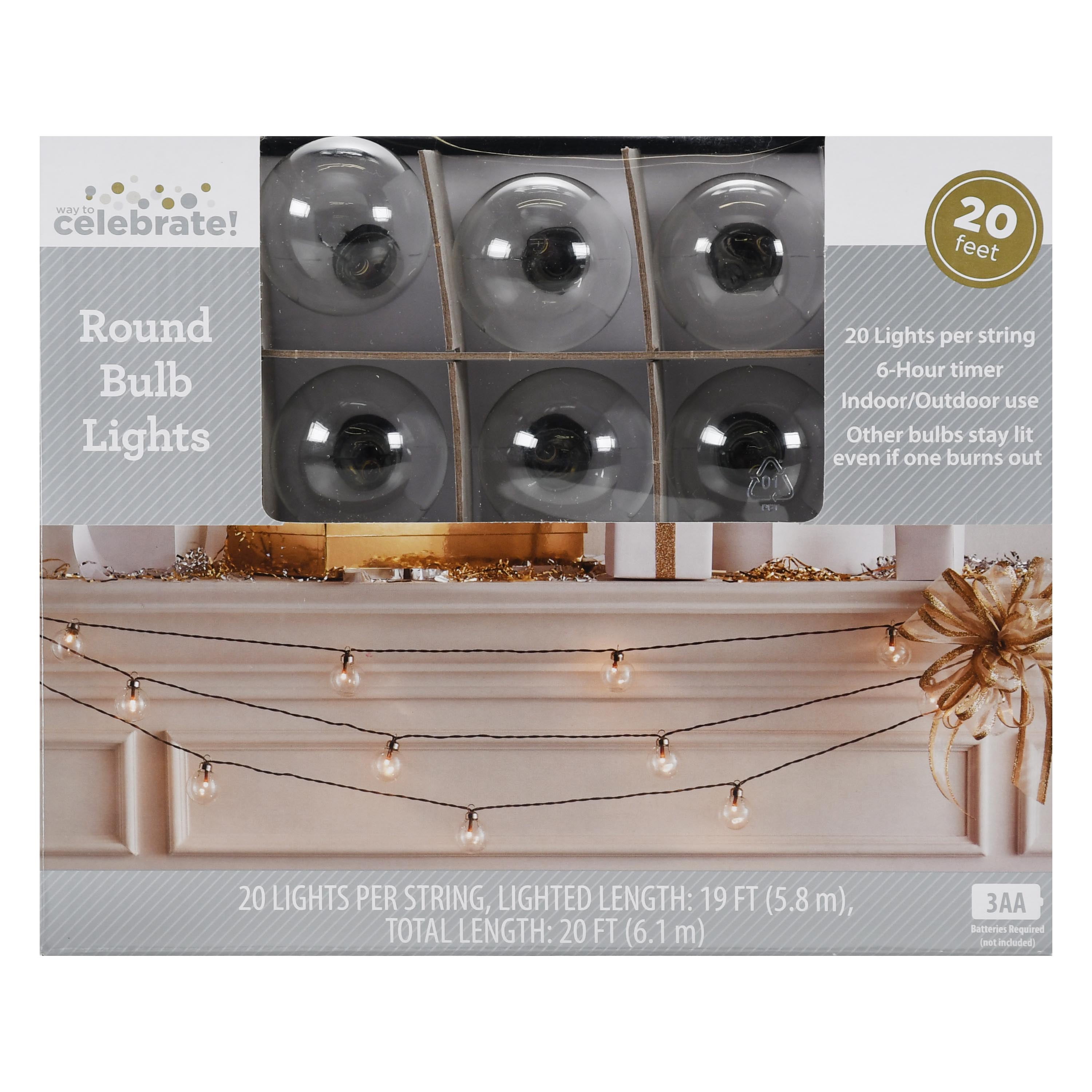 Way To Celebrate Round Bulb Lights, 20 Count