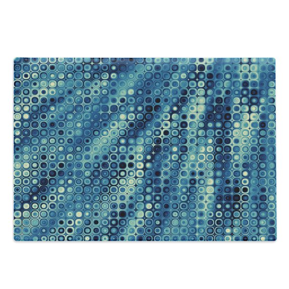 Fractal Cutting Board, Vintage Mosaic Style Little Geometric Circles on Flat Background with Art, Decorative Tempered Glass Cutting and Serving Board, Large Size, Petrol Blue, by Ambesonne