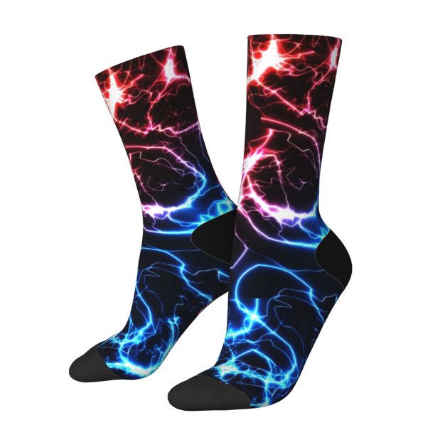 Fotbe Red And Blue Lightning Calcetas Largas con Estampado para Hombre y Mujer – Calcetas de Compresión Transpirables y Elásticas, Viajar y Uso Diario Talla 5-11