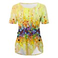 thumbnail image 5 of ICHUANYI Clearance Womens Tops Irregular Hem Summer Printing Tees Tops Spring Crewneck Short Sleeve Casual Blouses(Yellow, XXL) ICHUANYI WER2023080809720, 5 of 5