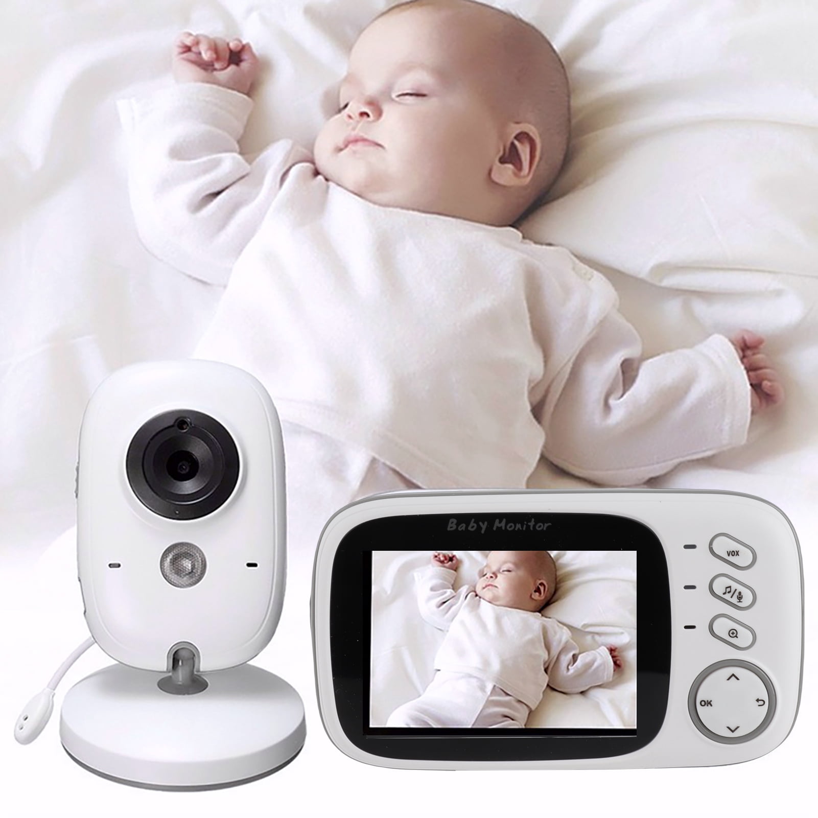camera monitor Baby 3.2” Display Video Baby Monitor with Camera and Audio Remote Wide View Two Way Audio Talk Infrared Night 8 Lullabies US Plug