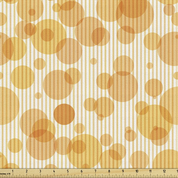 Abstract Sofa Upholstery Fabric by the Yard, Vertical Stripes Lines Bubbles Rhythmic Geometric Motifs Illustration, Decorative Fabric for DIY and Home Accents, Pale Orange and White by Ambesonne