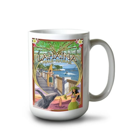 

15 fl oz Ceramic Mug Lahaina Maui Hawaii Town Scenes Montage Dishwasher & Microwave Safe