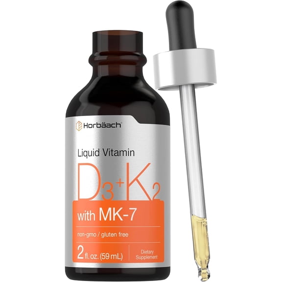 Vitamin D3 K2 Drops | with MK7 | 2 Fl Oz | Vegetarian Supplement | by Horbaach