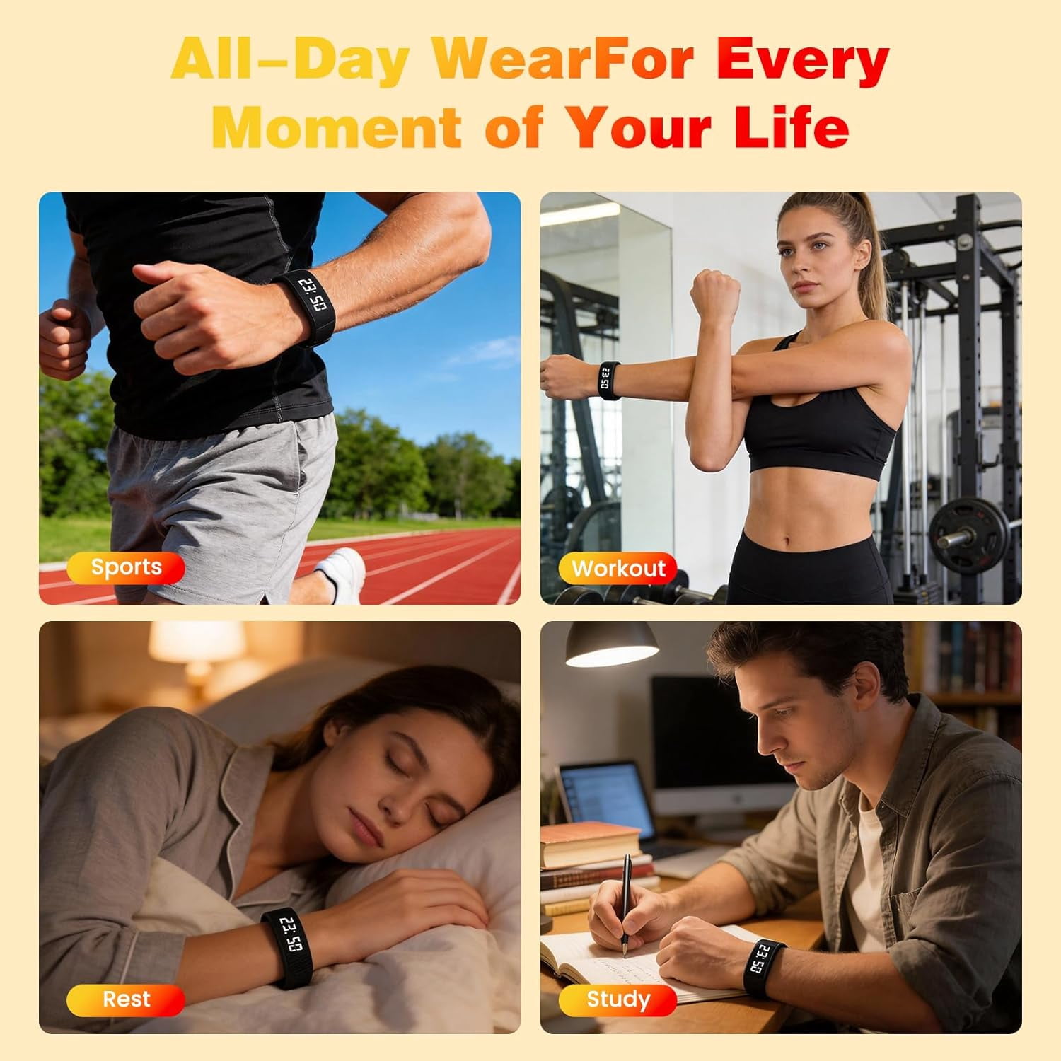 Auralis Wake Band, Silent Alarm Bracelet, Gentle Vibration Wake-Up Wristband with Waterproof Design and Step Tracking, Comfortable Smart Alarm Watch for Heavy Sleepers, Travel, and Office Use