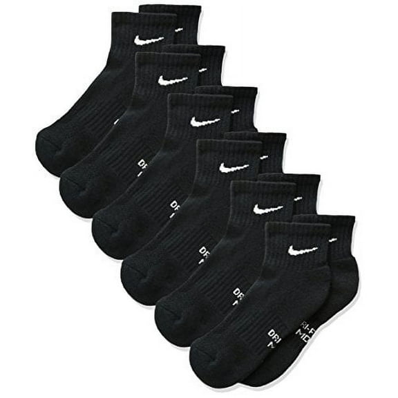 NIKE Kids' Unisex Everyday Cushioned Ankle Socks (6 Pairs), Black/White, Medium