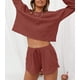 thumbnail image 4 of Otoño Cuello redondo Manga larga + Pantalones cortos con cordón Traje casual para mujer $ Conjunto de pijama con top y pantalones cortos de punto de manga larga para mujer Adepaton HMHZ1842-8, 4 of 6