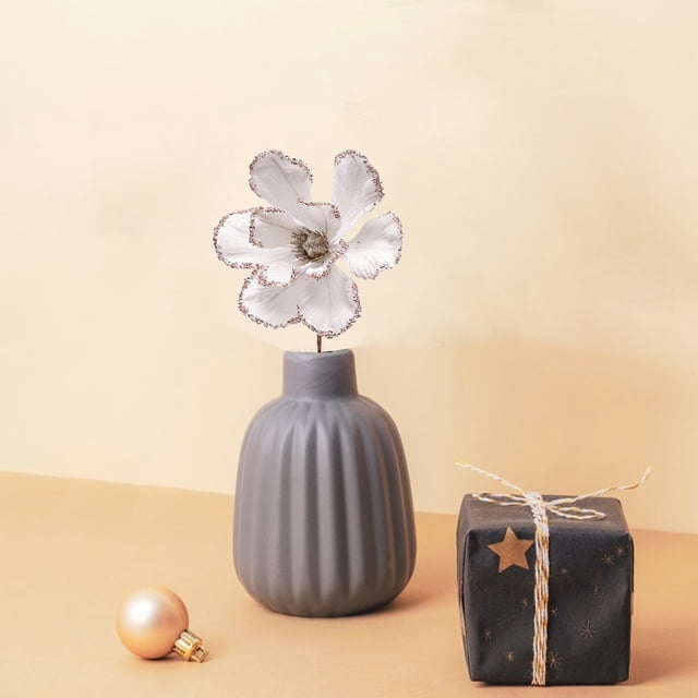 Flores Navideñas Brillantes Adornación de Navidad, Jarrón de Cristal con Base de Metal, Decoración para Hogar, Perfecto para Salón, 20 Pulgadas de Alto, Resistente, Atractivo, para Comedor,