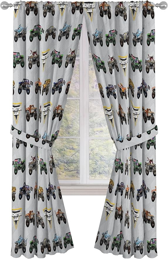 Monster Jam 4 Life 2 Panel Blackout Curtain Set. 84 Inch Long - Boys Bedroom Accessories