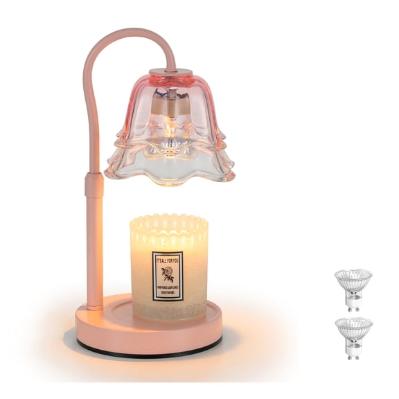 Sziqiqi Pink Flameless Candle Warmer Lamp: Adjustable Wax Melter with 2 Bulbs Timer Dimmer Romantic Lily of the Valley Glass Shade Safe Home Decor Gift for Women