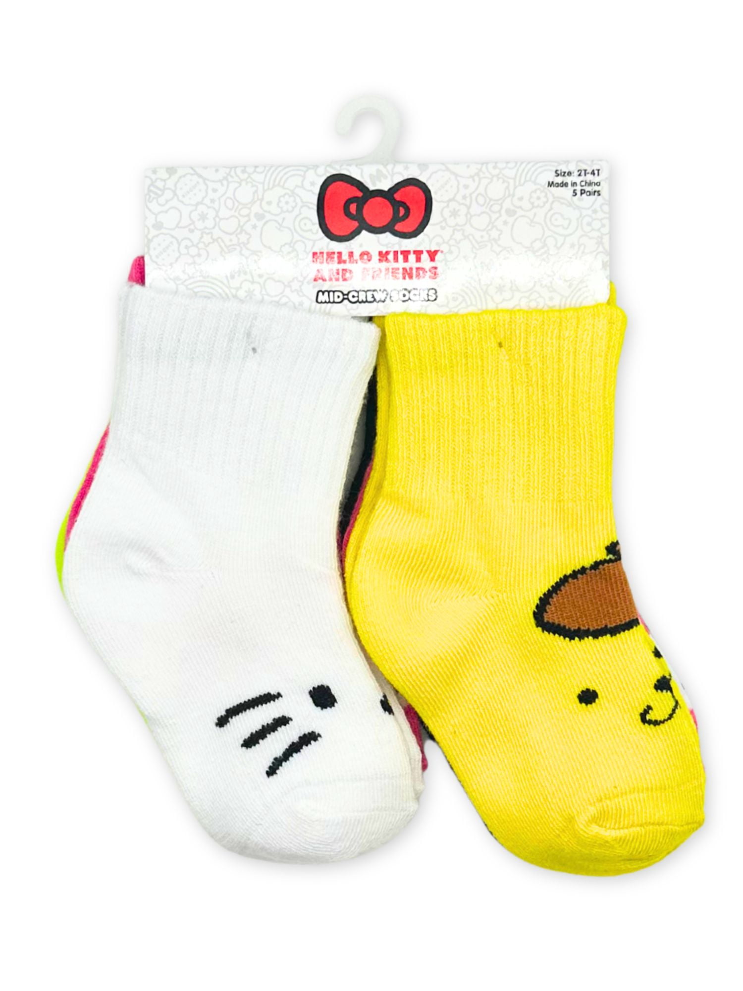 Hello Kitty & Friends Baby and Toddler Girl Mid-Crew Socks, 5-Pack, Sizes 12M-4T