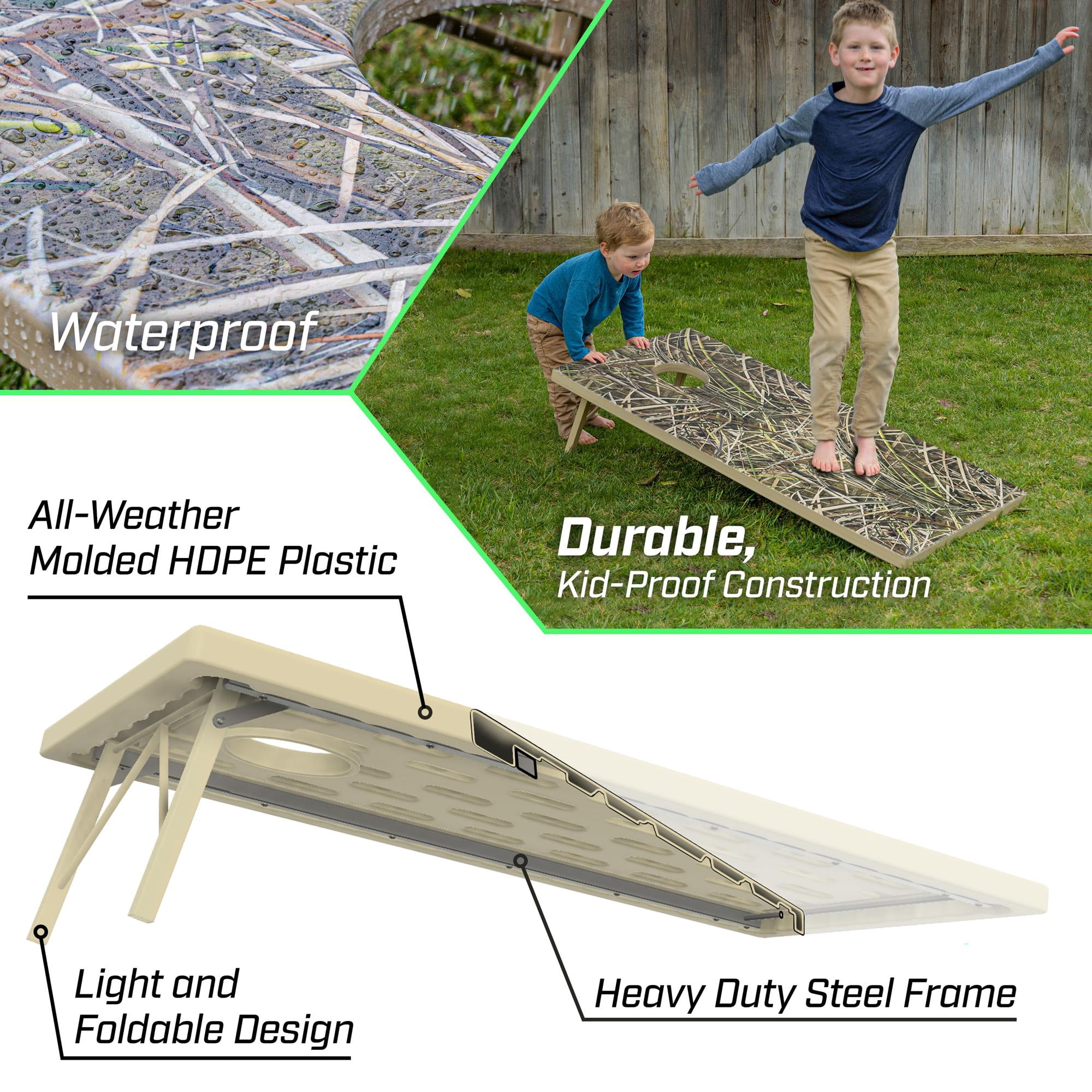 GoSports Tough Toss All Weather Cornhole Outdoor Game - 2 Regulation Size Boards, 8 Bean Bags, and Carry Case - Reed Camo