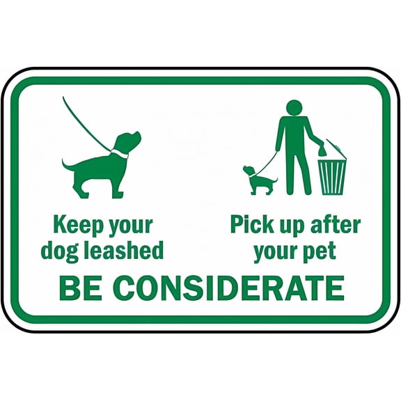 Keep Your Dog Leashed Pick Up After Your Pet Be Considerate Sign - 8"x12" Vintage Metal Warning Sign for Home Farm Bar Coffee Shop Club, Park, Neighborhood, Pet Etiquette