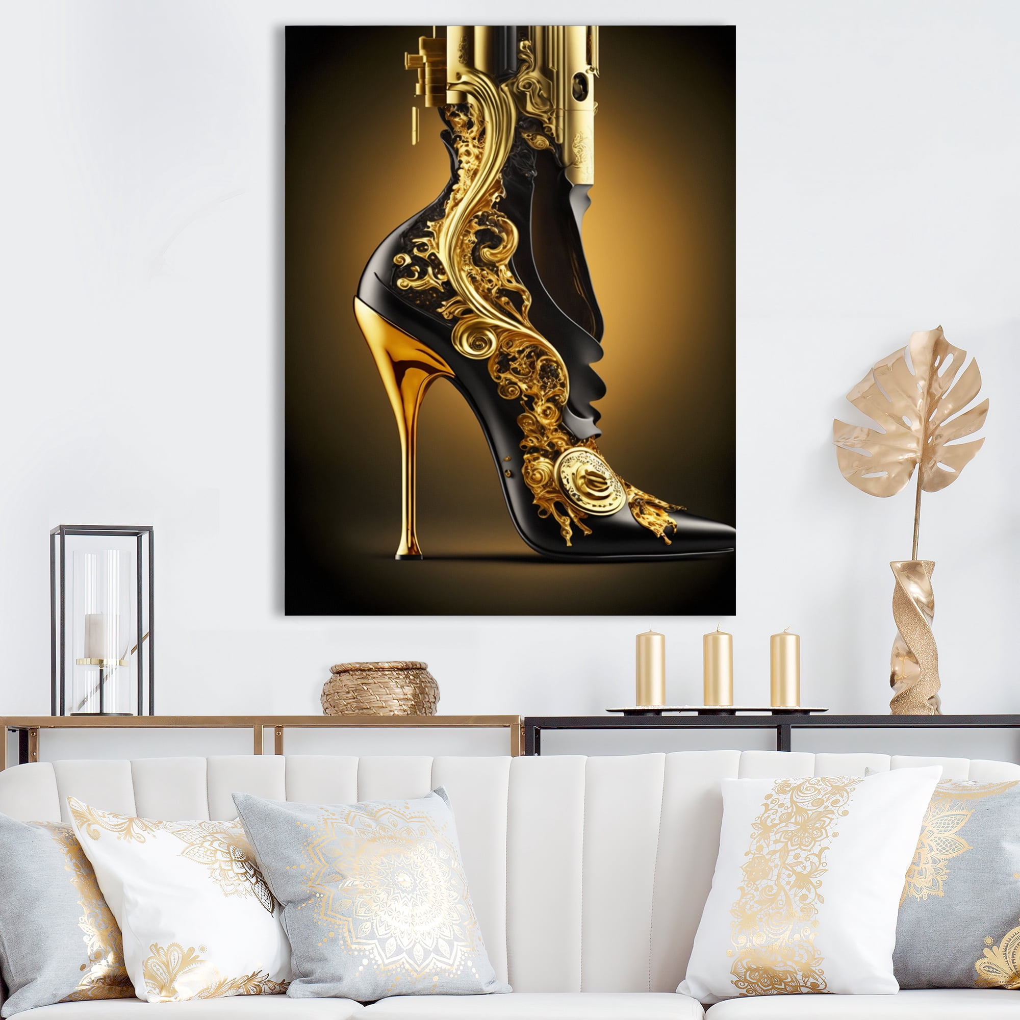 Designart Golden Mechanic High Heel III Canvas Wall Art