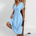 thumbnail image 6 of RYRJJ Women's Summer Dresses Elegant Casual Short Sleeve Wrap V-Neck A-Line Loose Fit Swing Cocktail Party Midi Dress(Sky Blue,L), 6 of 9