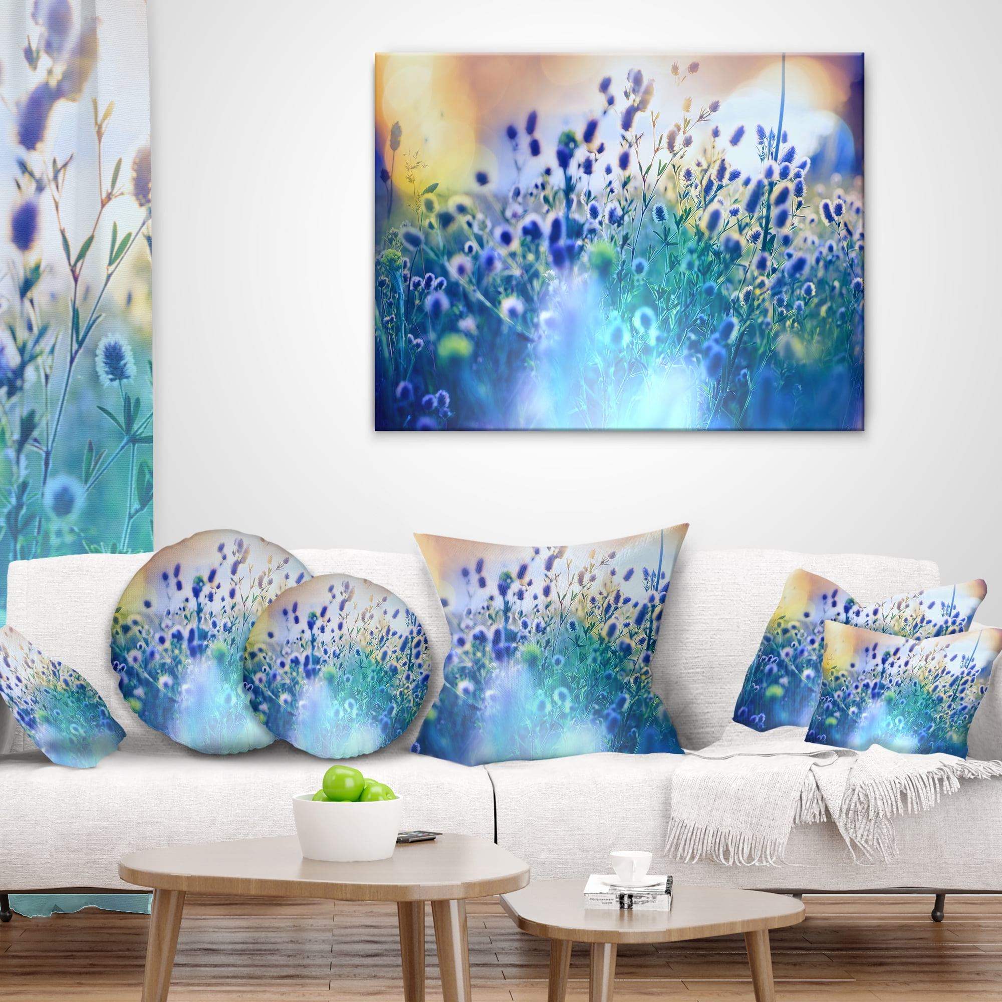Designart Blue Summer Flowers on Meadow - Floral Throw Pillow - 16x16