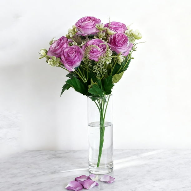 Rosa Artificial De Plástico Ramo artificial de 6 cabezas de flores de seda para decoración de bodas, fiestas y hogar, 15 x 10 x 30 cm, morado (1 unidad) Rkxzt