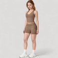 thumbnail image 3 of Women's V-Neck Cropped Tank Top with Racer-Inspired Straps and Smooth Contour Fit for Activewear - Medium, Beige, 3 of 6