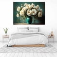 thumbnail image 3 of Mudket White Peony Flower Canvas Wall Art, Teal Vase Floral Wall Decor, Framed Vintage Botanical Artwork for Living Room Bedroom Kitchen, Ready to Hang Farmhouse Floral Print - 12"L x 8"W, 3 of 10