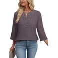 thumbnail image 5 of WIHOLL 3/4 Length Sleeve Summer Tops for Women Trendy Blouses V Neck Lace Shirt Beach Vacation Cruise Outfits, 5 of 11